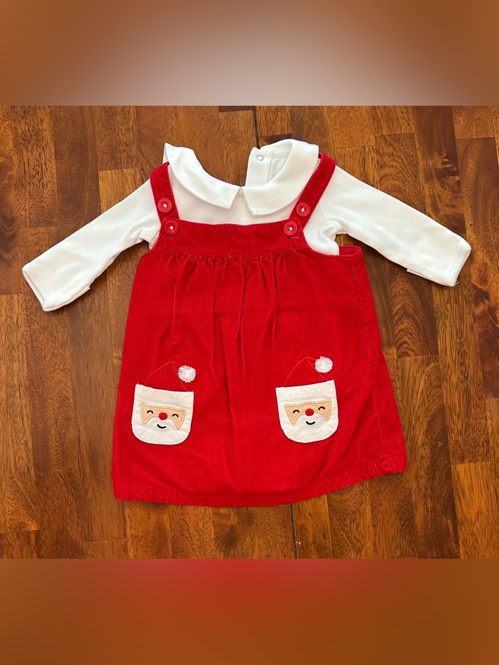 Red Corduroy Santa Pocket Pinafore Dress for Kids